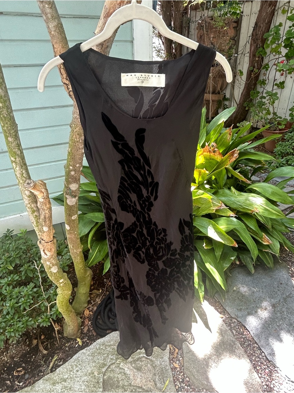 Vintage Max Studio Black Sleeveless Floral Burnout Dress